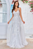 Load image into Gallery viewer, Tulle Backless Sleeveless Ivory Long Wedding Dress with Embroidery