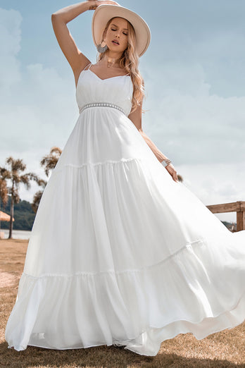 A-Line Simple Sleeveless Long Wedding Dress