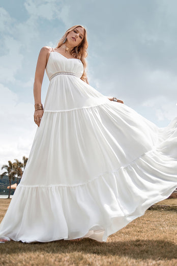 A-Line Simple Sleeveless Long Wedding Dress