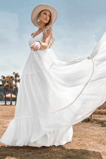 A-Line Simple Sleeveless Long Wedding Dress