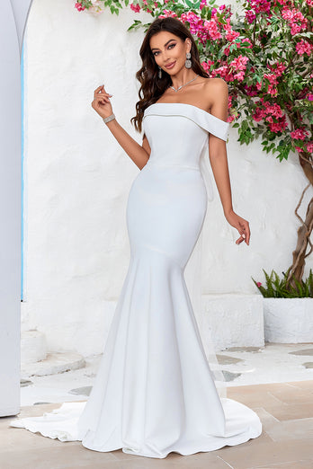 Off The Shoulder Mermaid Ivory Bridal Dress with Bownot