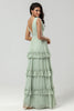 Load image into Gallery viewer, Tiered Dusty Sage Bridesmaid Dress with Bow