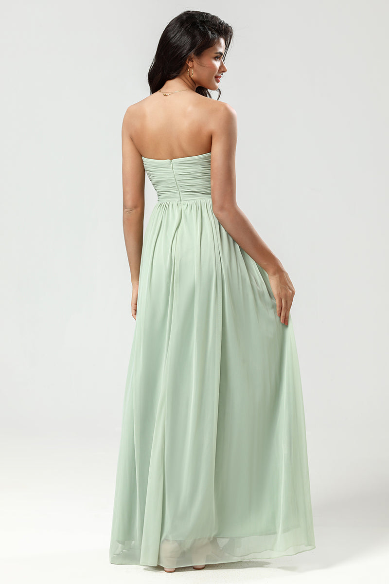 Load image into Gallery viewer, Strapless Sleeveless Dusty Sage Bridesmaid Dress with Ruffles