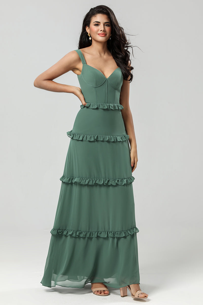 Load image into Gallery viewer, A-Line Eucalyptus Corset Bridesmaid Dress