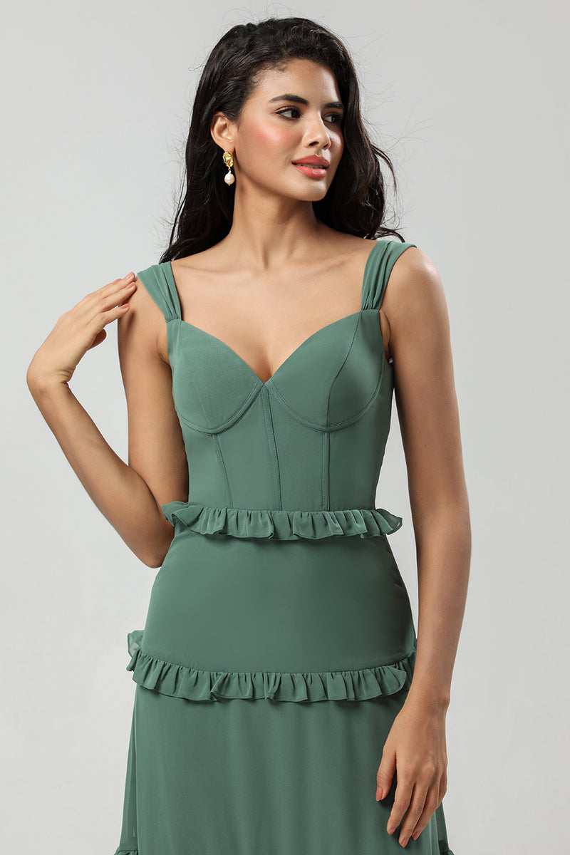 Load image into Gallery viewer, A-Line Eucalyptus Corset Bridesmaid Dress