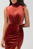 Load image into Gallery viewer, Velvet Stand Collar Terracotta Bridesmaid Dress with Split Front