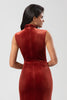 Load image into Gallery viewer, Velvet Stand Collar Terracotta Bridesmaid Dress with Split Front