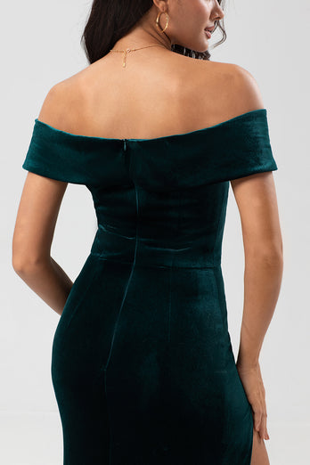 Off The Shoulder Peacock Bridesmaid Dress with Slit