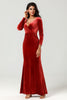 Load image into Gallery viewer, Velvet Terracotta Long Bridesmaid Dress with Long Sleeves