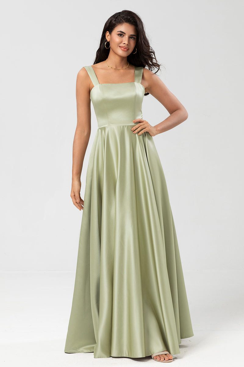 Load image into Gallery viewer, A-Line Satin Dusty Sage Bridesmaid Dress