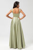 Load image into Gallery viewer, A-Line Satin Dusty Sage Bridesmaid Dress