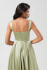 Load image into Gallery viewer, A-Line Satin Dusty Sage Bridesmaid Dress