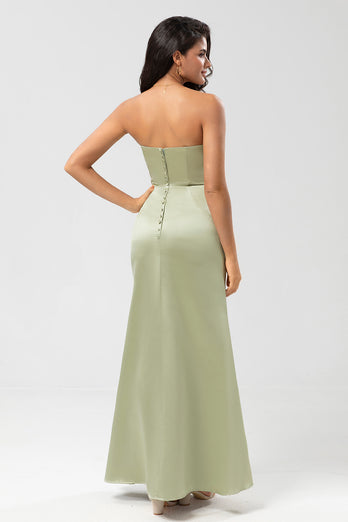 Satin Strapless Dusty Sage Bridesmaid Dress