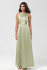 Load image into Gallery viewer, Satin Boat Neck Dusty Sage Bridesmaid Dress