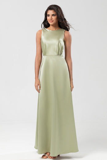 Satin Boat Neck Dusty Sage Bridesmaid Dress