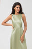 Load image into Gallery viewer, Satin Boat Neck Dusty Sage Bridesmaid Dress