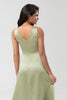 Load image into Gallery viewer, Satin Boat Neck Dusty Sage Bridesmaid Dress