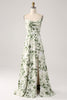 Load image into Gallery viewer, Cowl Neck Green Floral A Line Prom Dress with Slit