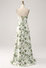 Load image into Gallery viewer, Cowl Neck Green Floral A Line Prom Dress with Slit