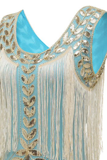 Champagne Gatsby 1920s Dress with Sequins and Fringes