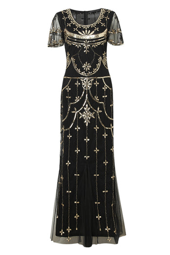 Black Blush Sequins Long 1920s Gatsby Dress