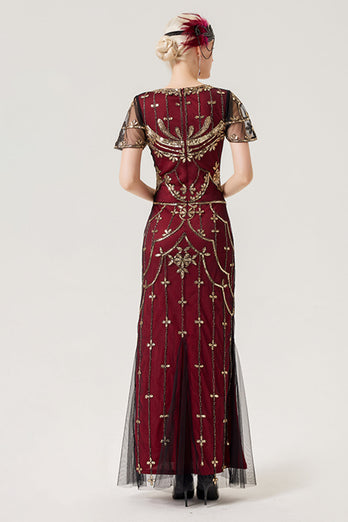 Black Blush Sequins Long 1920s Gatsby Dress