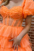 Load image into Gallery viewer, Orange A-Line Off the Shoulder Corset Ruffle Tiered Tulle Long Prom Dress with Slit