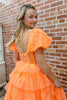 Load image into Gallery viewer, Orange A-Line Off the Shoulder Corset Ruffle Tiered Tulle Long Prom Dress with Slit