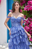 Load image into Gallery viewer, Off the Shoulder Dark Blue Corset Prom Dress with Slit