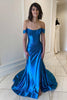 Load image into Gallery viewer, Royal Blue Off The Shoulder Mermaid Corset Long Prom Dress with Slit