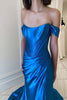 Load image into Gallery viewer, Royal Blue Off The Shoulder Mermaid Corset Long Prom Dress with Slit