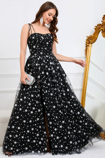 Long black dress with stars sale