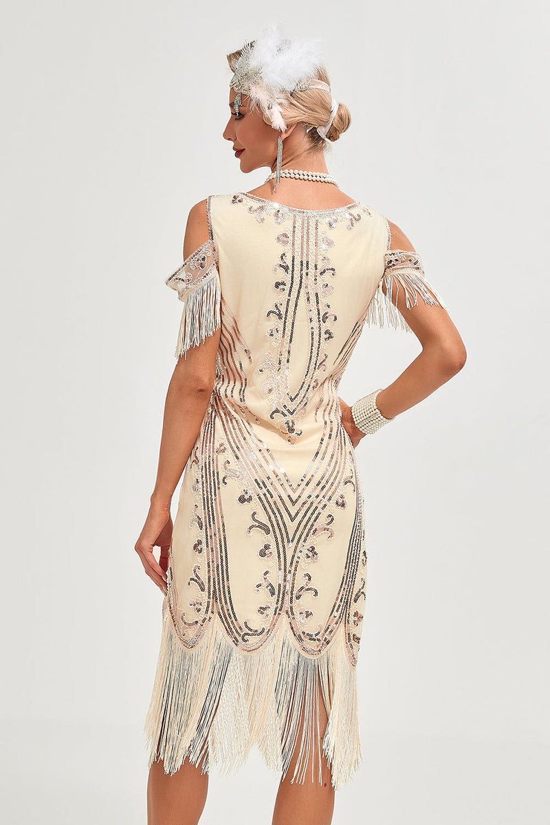 Load image into Gallery viewer, Green Sheath Off the Shoulder Sequins 1920s Dress With Tassels