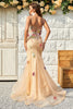 Load image into Gallery viewer, Spaghetti Straps Champagne Long Prom Dress with Appliques