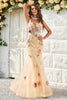 Load image into Gallery viewer, Spaghetti Straps Champagne Long Prom Dress with Appliques