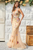 Load image into Gallery viewer, Spaghetti Straps Champagne Long Prom Dress with Appliques