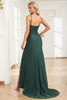 Load image into Gallery viewer, Spaghetti Straps Beaded Dark Green Long Prom Dress with Slit