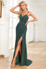 Load image into Gallery viewer, Spaghetti Straps Beaded Dark Green Long Prom Dress with Slit