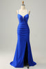 Load image into Gallery viewer, Sparkly V-Neck Royal Blue Long Prom Dress with Beading