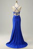 Load image into Gallery viewer, Sparkly V-Neck Royal Blue Long Prom Dress with Beading