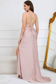 Sparkly Blush Long Prom Dress with Beading