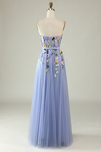 A-Line Strapless Lavender Long Prom Dress with Appliques