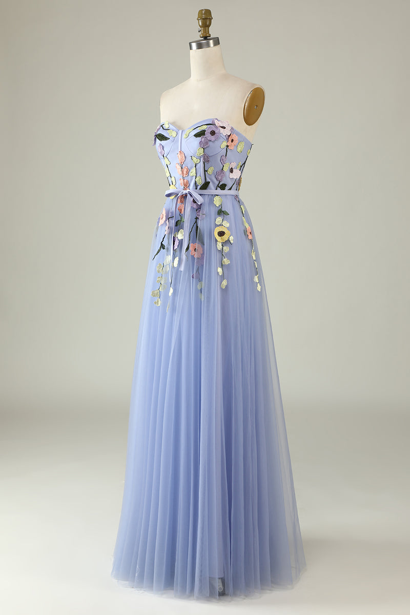 Load image into Gallery viewer, A-Line Strapless Lavender Long Prom Dress with Appliques