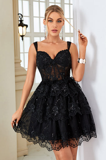 Black lace homecoming outlet dress