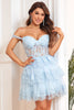 Load image into Gallery viewer, A Line Off the Shoulder Black Corset Homecoming Dress with Lace