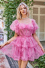 Load image into Gallery viewer, Blue Tulle Off The Shoulder Short Homecoming Dress