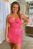 Load image into Gallery viewer, Sparkly Lace-Up Back Fuchsia Short Prom Dress