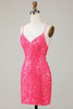 Load image into Gallery viewer, Sparkly Lace-Up Back Fuchsia Short Prom Dress