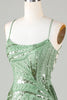 Load image into Gallery viewer, Green Bodycon Lace Up Sequined Short Party Dress