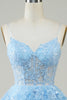 Load image into Gallery viewer, Spaghetti Straps Dark Blue Sparkly Corset Party Dress